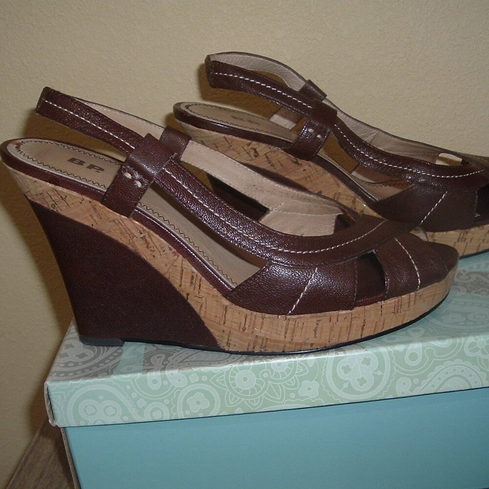 Nordstrom BP Women's RIO Wedge Slingback Sandal Brown Size 8M Cork Leather - Picture 2 of 6